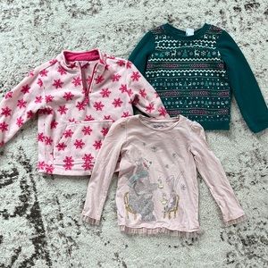 Lot of 3 long sleeve shirts, Girl 4, winter and holiday